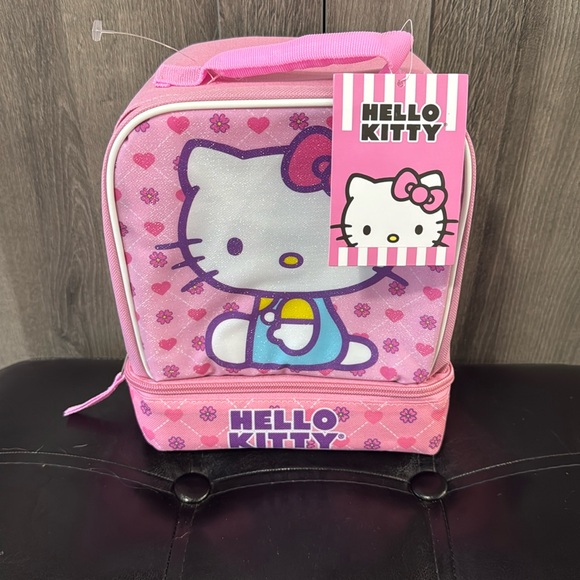 New Hello Kitty Lunch Sack Bag Or Cloth Box Pastel Pink Hearts & Floral With Tag - Picture 1 of 9